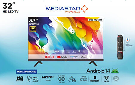 Mediastar MDS32 32' Android 14 Akıllı Kumandalı Led Tv