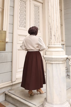 Tatula Mevlana Etek Kahverengi Cepli Lastikli Bel 90 cm Pamuklu