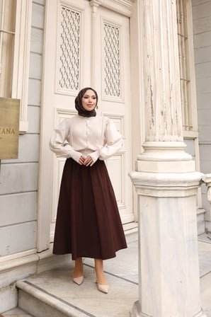 Tatula Mevlana Etek Kahverengi Cepli Lastikli Bel 90 cm Pamuklu