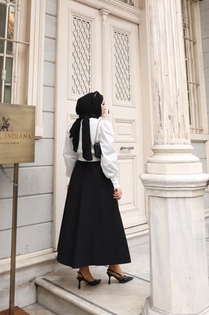 Tatula Siyah Mevlana Etek Cep Detaylı Lastikli Bel Pamuk Karışımlı 90 cm