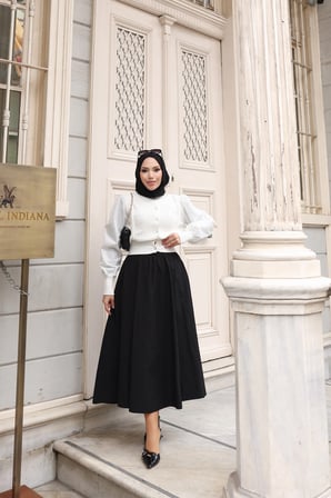 Tatula Siyah Mevlana Etek Cep Detaylı Lastikli Bel Pamuk Karışımlı 90 cm