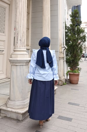 Tatula Mevlana Etek Lacivert Cep Detaylı Lastikli Geniş Kesim 90 cm