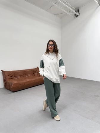 Tatula Kapüşonlu Sweat ve Bol Paça Pantolon Takım Mint Yeşili İki İplik Pamuklu