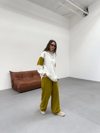 Tatula Kapüşonlu Sweat ve Bol Paça Pantolon Takım Yağ Yeşili