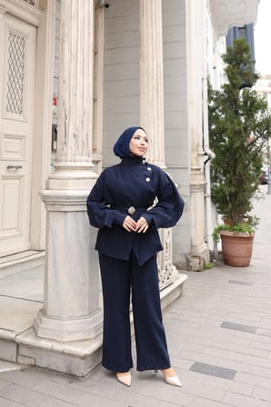 Tatula Dik Yaka İkili Takım Lacivert Pamuk Aerobin