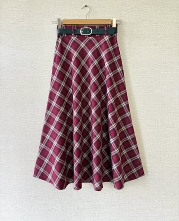 Tatula Kemerli Ekose Etek Bordo Kaşe Kumaş 95 cm XL Beden