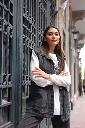 Tatula Kadın Kot Yelekli Pantolonlu 3'lü Takım Antrasit 42 Beden