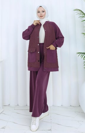 Tatula Bordo İkili Takım Kapitone Detaylı Çıtçıtlı Cepli Kadın Takım
