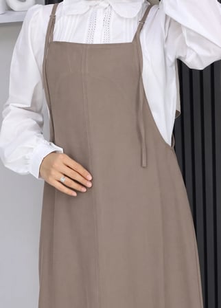 Tatula Koyu Vizon Gabardin Kumaş Askılı Jile Elbise 135 cm