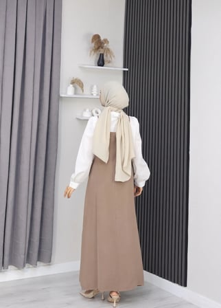 Tatula Koyu Vizon Gabardin Kumaş Askılı Jile Elbise 135 cm