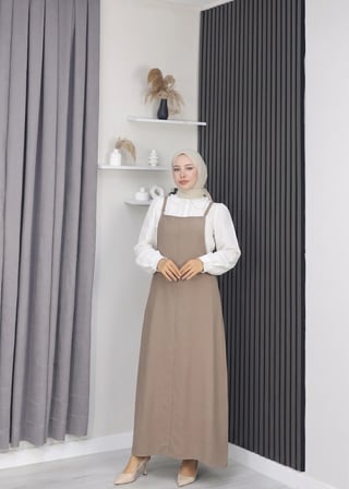 Tatula Koyu Vizon Gabardin Kumaş Askılı Jile Elbise 135 cm