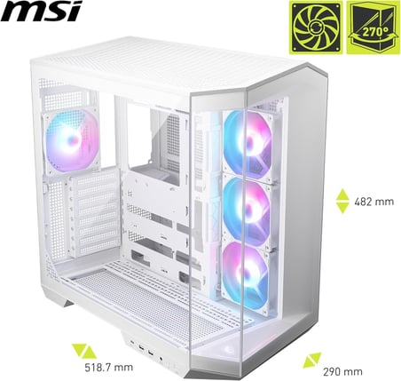 MAG PANO 100R PZ WHITE Temperli Cam 3x120mm 1x120mm ARGB Fan ATX Beyaz Panoramik Gaming Bilgisayar Kasası