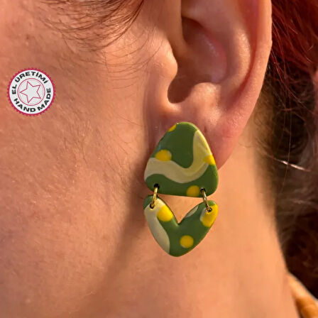 Uretti - Sezen 3274 - El İşi Etnik Plastik Küpe 3.5cm - Yeşil