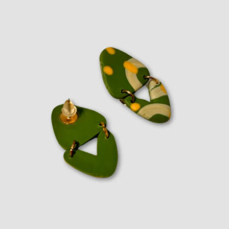 Uretti - Sezen 3274 - El İşi Etnik Plastik Küpe 3.5cm - Yeşil