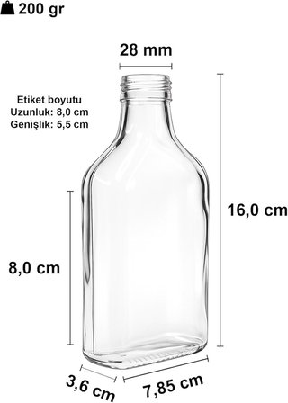 200 ml Yassı Şeffaf Cold Brew Şişesi Gümüş Metal Kapaklı 200 cc Soğuk Kahve Cam Şişe 20 Adet