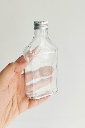 200 ml Yassı Şeffaf Cold Brew Şişesi Gümüş Metal Kapaklı 200 cc Soğuk Kahve Cam Şişe 20 Adet