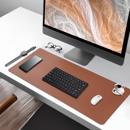 PU Deri Mouse Pad Dikişli Kenar Dayanıklı Büyük Boy Çift Yönlü Kullanım Ofis Masa Matı Sümen(KAHVERENGİ, 90X40 XL)