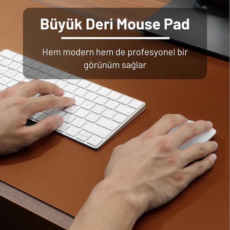 PU Deri Mouse Pad Dikişli Kenar Dayanıklı Büyük Boy Çift Yönlü Kullanım Ofis Masa Matı Sümen(KAHVERENGİ, 90X40 XL)