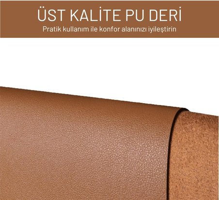 PU Deri Mouse Pad Dikişli Kenar Dayanıklı Büyük Boy Çift Yönlü Kullanım Ofis Masa Matı Sümen(KAHVERENGİ, 90X40 XL)