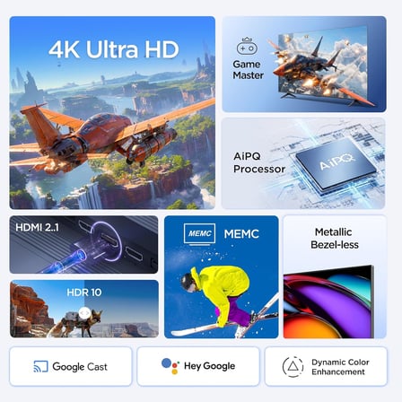 55U65 55 İnç Smart TV 4K UHD HDR 10 Gaming Google TV, Dinamik Renk Geliştirme, Dolby Audio, MEMC, İnce Tasarımlı Game Master (2026 Model)