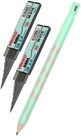 Kalın Uçlu Versatil Kalem 2.0 mm Açık Yeşil 1 Adet ve 2.0 Mm Kalın Uç Siyah 2 Adet Kalın Uçlu Mekanik Kalem