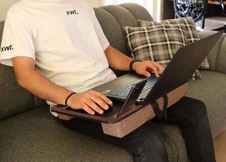 Telefon Ve Tablet Bölmeli Minderli Laptop Sehpası Notebook Bilgisayar Çalışma Masası, Antik Meşe