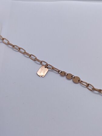 Rose Gold Renk Metal Plaka Detaylı Kalın Zincir Halhal