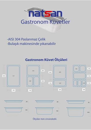 Paslanmaz Çelik Gastronom/gastronorm Küvet Gn 1/6-150 (17,6 X 16,2 X 15 CM)
