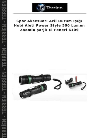 Spor Aksesuarı Acil Durum Işığı Hobi Aleti Power Style 500 Lumen Zoomlu şarjlı El Feneri 6109