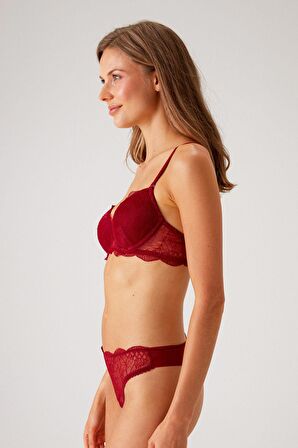 Kadın Bordo 4795 Madrid Dantel Detayli Desteksiz Iz Belli Etmez Sütyen Takimi