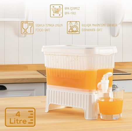 4,5 Litre Musluklu Ve Ayaklı Buzdolabı Su Limonata Sebili Beyaz