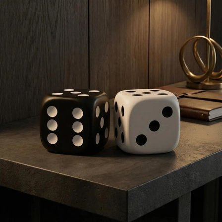 Dekoratif Siyah Beyaz Zar Seti 2’li 9×9 cm – Modern Ev Dekoru, Minimal Masa &amp; Kitaplık Aksesuarı