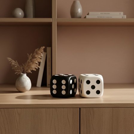 Dekoratif Siyah Beyaz Zar Seti 2’li 9×9 cm – Modern Ev Dekoru, Minimal Masa &amp; Kitaplık Aksesuarı