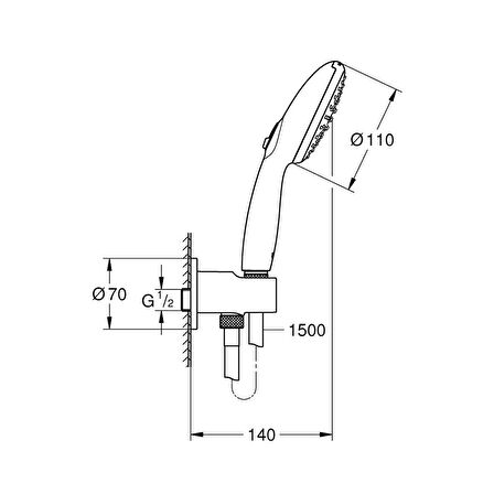 Grohe New Tempesta Ankastre Bağlantılı El Duşu Seti 2 Akışlı Mat Siyah 264062433