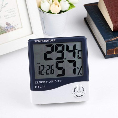 DS Enterprise | (HTC-1) Oda Termometresi, Nem Kuluçka Ölçer ve Doğru Sıcaklık Göstergeli Duvara Montaj LED Dijital Alarm Saat Monitörü İç Mekan/Dış Mekan (HTC-1) / (004)