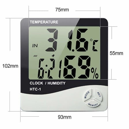 DS Enterprise | (HTC-1) Oda Termometresi, Nem Kuluçka Ölçer ve Doğru Sıcaklık Göstergeli Duvara Montaj LED Dijital Alarm Saat Monitörü İç Mekan/Dış Mekan (HTC-1) / (004)