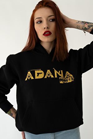 ADANA MAFIA Kapşonlu Siyah Unisex Sweatshirt Hoodie Polar - LARGE