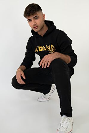 ADANA MAFIA Kapşonlu Siyah Unisex Sweatshirt Hoodie Polar - LARGE