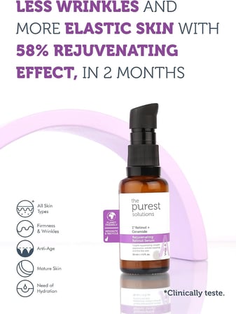 The Purest Solutions, Retinol İçerikli Gece Bakım Serumu, Kırışıklık Karşıtı Bakım, 30 ml (%1 Retinol + Seramid)