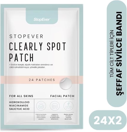 Clearly Spot Patch, Sivilce Karşıtı Şeffaf Plaster 2'li Paket | Ultra İnce, Hidrokolloid + Niacinamide + Salicylic Asit İçerikli Akne Karşıtı Yüz Bandı | 48 adet (2 x 24)