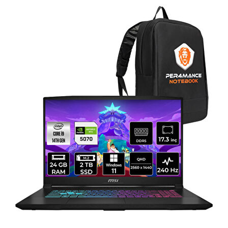 MSI Katana 17 HX i9-14900HX 24GB 2TB SSD RTX5070/8GB 17.3'' 2K QHD 240Hz W11H Gaming Laptop B14WGK