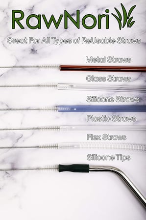 RawNori 2 İçme Saman Temizleme Fırçası UZUN - Paslanmaz Çelik İçecek Pipetleri için Kıl Temizleyici Cam Yıkama İçin Ağır Hizmet Fırçaları Silikon Metal Pipetler Çaydanlık Bacalı Mini Mikro Şişe