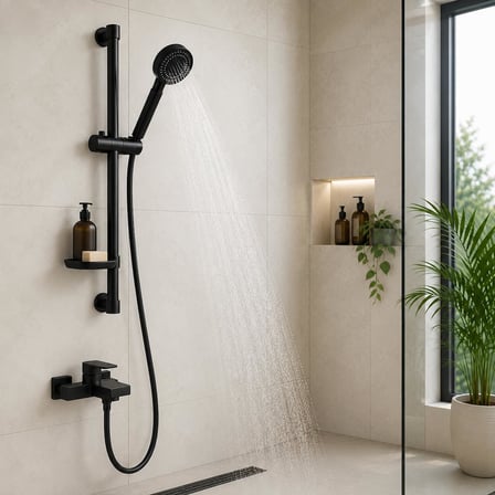 Premium Mat Siyah Sürgülü Duş Seti, Ayarlanabilir Duş Rayı, El Duş Başlığı, 150 cm Spiral Duş Hortumu, Banyo Duş Sistemi, Duş Kabini Aksesuarı, Modern Banyo Armatür Seti, Kolay Montaj