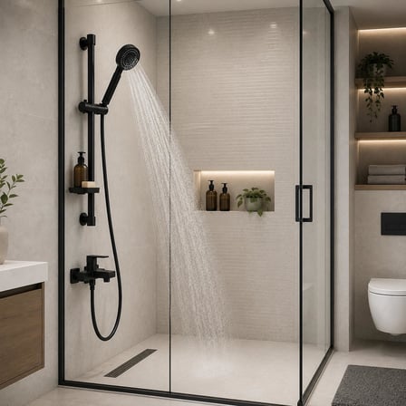 Premium Mat Siyah Sürgülü Duş Seti, Ayarlanabilir Duş Rayı, El Duş Başlığı, 150 cm Spiral Duş Hortumu, Banyo Duş Sistemi, Duş Kabini Aksesuarı, Modern Banyo Armatür Seti, Kolay Montaj