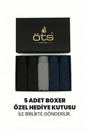 Öts Premium 5’li Erkek Modal Boxer - Hediye Kutulu, Ultra Yumuşak Modal Kumaş, Esnek Kalıp, Etiketsi