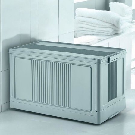 Dev Boy Katlanır Kilit Kapaklı Kasa 55 Litre Hacimli, Yer Kaplamayan Portatif Saklama Kutusu Ardiye, Balkon, Mutfak, Kiler, Bahçe ve Araç Bagajı İçin Güvenli Organizer (MAVİ)