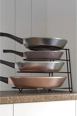 Metal 4 Katlı Tava Rafı Düzenleyici Organizer – Dik ve Yatay Kullanım Tencere Tava Standı, Dolap İçi Tava Rafı, Mutfak Tencere Kapaklık Organizer, Çok Amaçlı Metal Raf