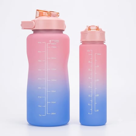Motivasyonel 2'li Su Matarası Seti, 2 Litre ve 900 ml Tritan Suluk, BPA İçermez, Zaman Çizelgeli Spor ve Günlük Kullanım Su Şişesi