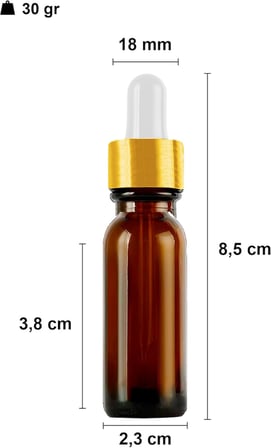 10 ml Metal Kapaklı Damlalık Dropper Şişesi Serum 10 cc Cam Şişe 6 Adet (Gold/Altın Kapak, Amber/Kahverengi)