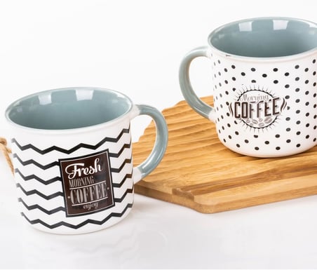 Mukko Home 2'Li Kupa Seti Retro Tarzı Kahve Temalı Porselen Kupa – 350M,Mavi A+B